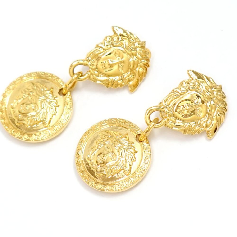 GIANNI VERSACE Medusa Dangle Clip-On Earrings Gold Tone Auth l1126-1 - Picture 4 of 5